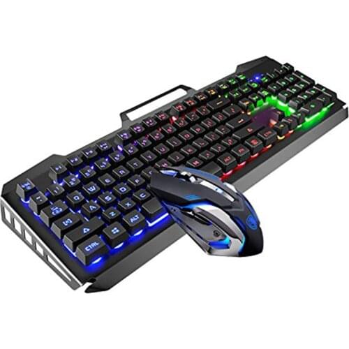 Keyboard Rainbow Backlit Wired Gaming Keyboard Mouse Combo, 104 Keys Mechanical Keyboard, 2400DPI Mouse For Gaming PC/laptop/MAC