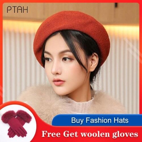 [PTAH] Knitted Berets Hat For Women Autumn Winter Hat Ladies Pure Color Outdoor Caps Girls Female Warmer Softer Comfortable Hats
