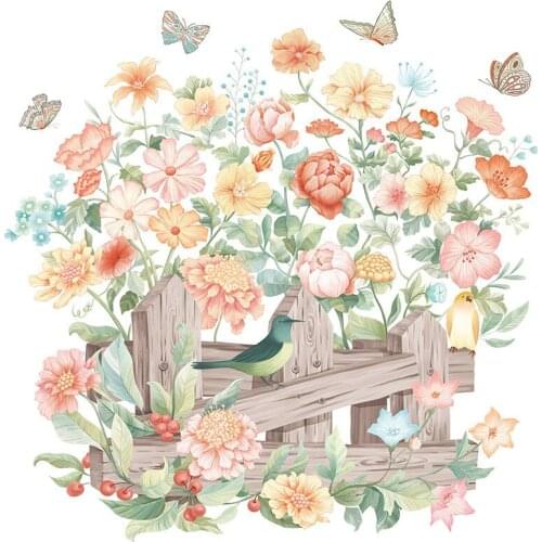 Watercolor Flower sticker fence bird self-adhesive painting warm and romantic bedroom background wall door wall sticke