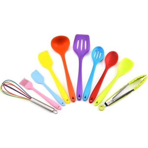 SILICONE Kitchen Baking Tools 10 Pieces Scraper Ladel Oil Brush Food Clip Egg Beater