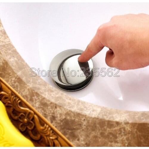 Modern Chrome Brass Finish Large Round Cap Pop UP Bathroom Basin and Sink Drain Without Overflow lsd020