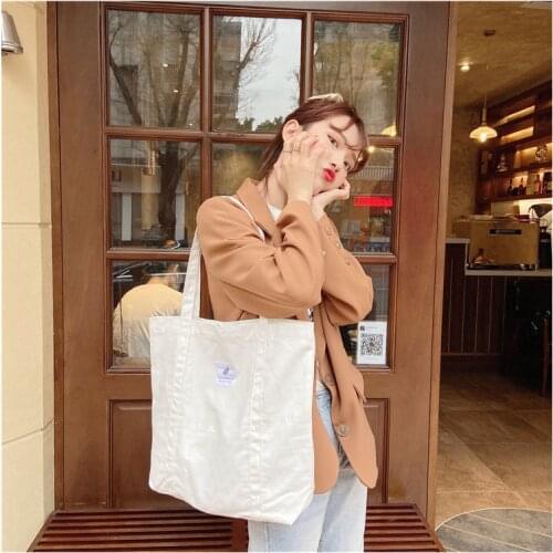 Pure Totes Student Canvas Shoulder Bag Ins Simple Tote Fashion Handbag Female Large Capacity Reusable Selection Shopping Bags
