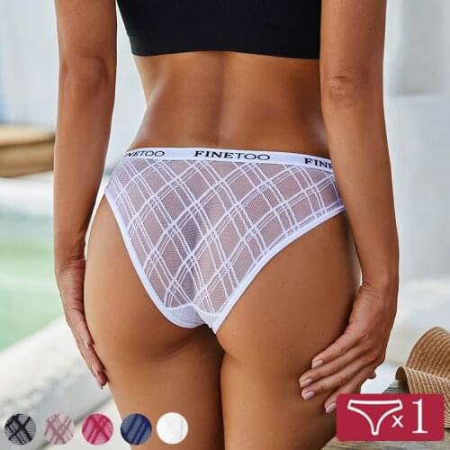 FINETOO Sexy Mesh Lace Briefs Women Hollow Out Low Rise Panties Female Big Size M-2XL Underpants Female Transparent Lingerie New