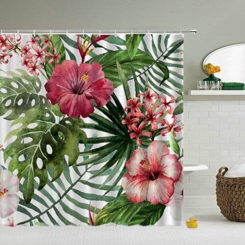 Waterproof Bathroom Curtains Flower Green Plant Shower Curtain 3D Printing Bathroom Decor With Hooks 180*180cm Bath Screen