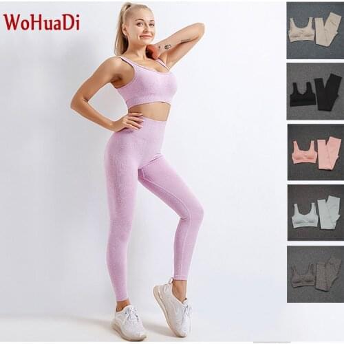 WOHUADI Sportswear For Women 2020 Clothing Seamless Yoga Set Fitness Sports Bra+High Waist Leggings Gym Lady Two Pieces Sets