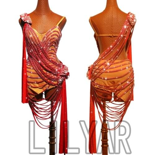 New Latin dance skirt competition skirt performance Skirt Adult custom childrens red chain backless sexy dance skirt