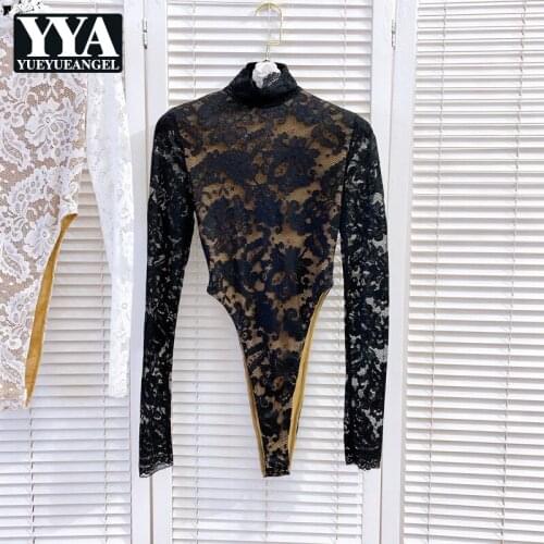 Women Lace Long Sleeve Backless Lace Up Rompers Elegant Office Lady High Waist Playsuit Spring Autumn Skinny White Bodysuits