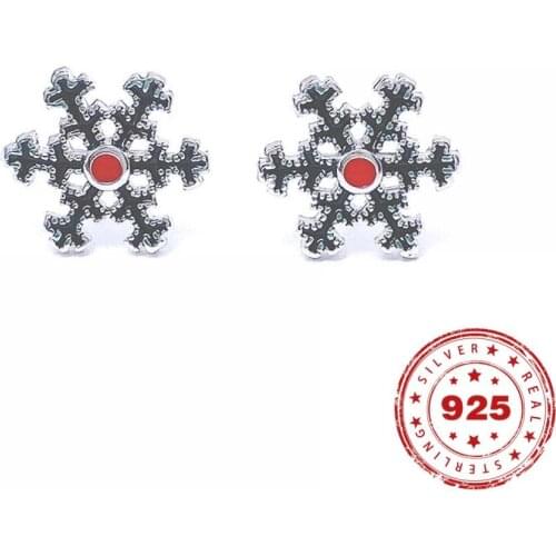 Real S925 Sterling Silver Snowflake Stud Earrings For Women White Gold 925 Silver Earrings Christmas Birthday Fine Jewelry Gift
