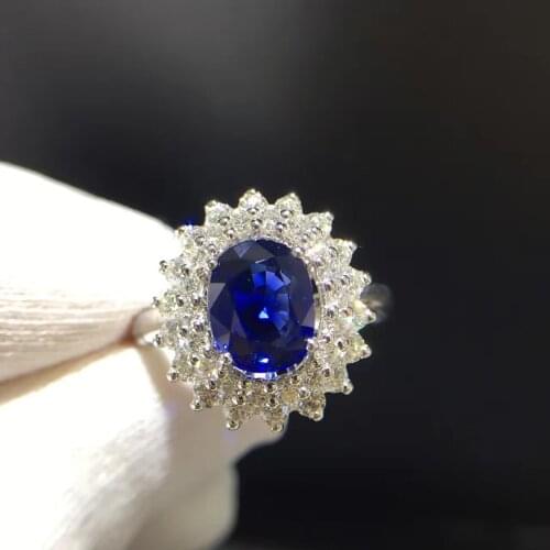 1.990ct+0.828ct 18K Gold Natural Sapphire Women Ring with Diamond Setting 2016 New Fine Jewelry Wedding Band Engagement
