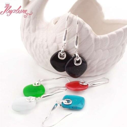 20mm Square Coral Agates Jades Natural Stone Beads Fashion Jewelry Hook Earrings For Woman Christmas Valentines Day Gift 1 Pair