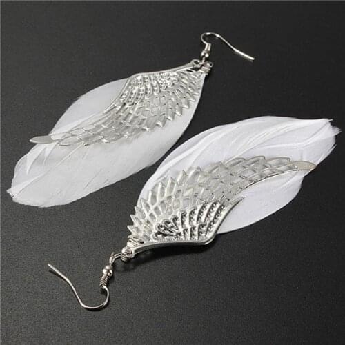 1 Pair Retro Women Angel Wings Feather Earrings Ear Hook Alloy Jewelry Gifts EA