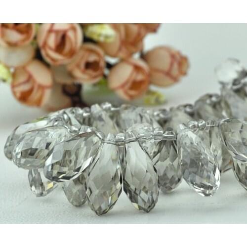 Wholesale 10pcs Top Quality 11x25mm Faceted Glass Crystal Beads Transparent Gray Tear Drop Spacer Beads Free Shipping