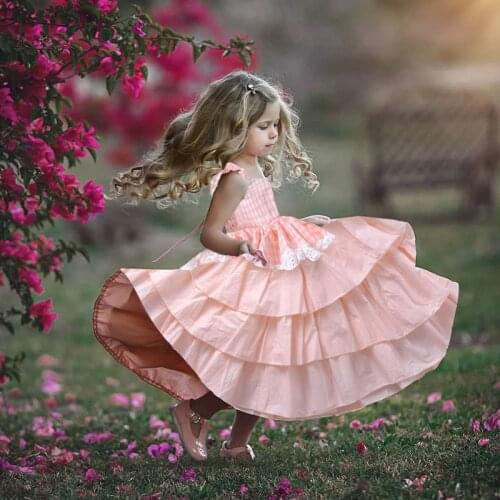 2020 New Spring And Summer Girls Long Dresses Lace Party Wedding dress Cake Pink Girl Fantasy Cute Lady Princess dress
