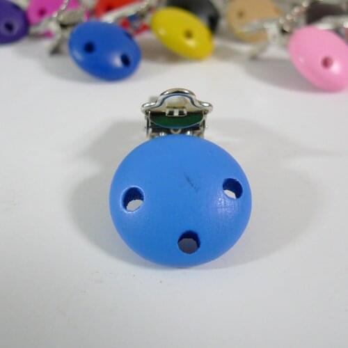 25PCS #5 Sky Blue Color Natural Wood Baby Pacifier Dummy Holder Clips