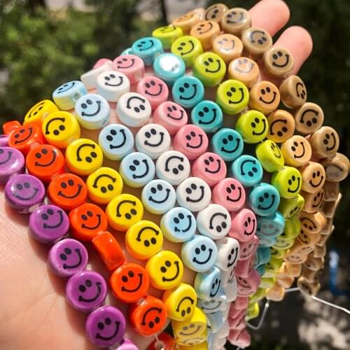 30pcs/lot Smile Yellow/White/Blue Ceramic Beads For Jewelry Making Necklace Bracelet 10mm Smiling Face Loose Beads Accessories