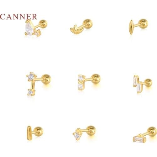 CANNER 1pcs 925 Sterling Silver Earrings For Women Luxury Zircon Stud Earring Vintage Jewelry Ear Piercing Mom Gift 2021 Trend