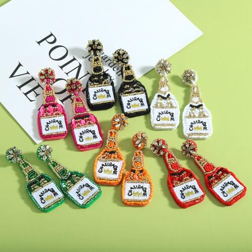 Best Lady 2021 Fashion Beads Colorful Champagne Bottle Earrings for Women Boho Acrylic Letter Drop Earrings Jewelry Party Gifts