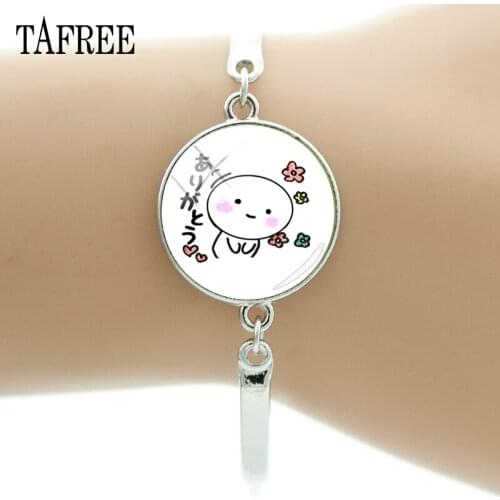 TAFREE Simple Japan text Bracelets Thank you text Glass Dome Bangles for Teacher family friends jewelry JP79