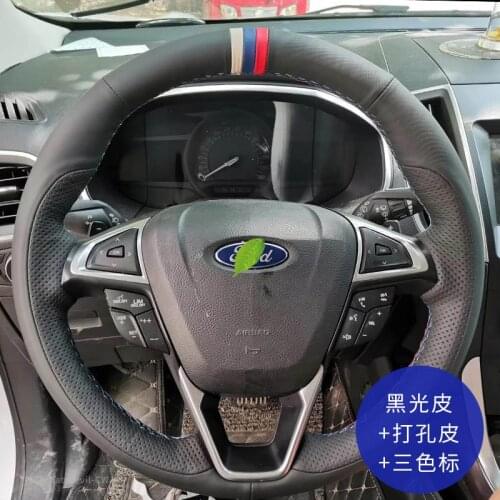 Steering wheel cover For Ford Mondeo Focus Escort Kuga Edge Taurus S-max Fiesta Explorer Escape Mustang Black Leather Auto Parts