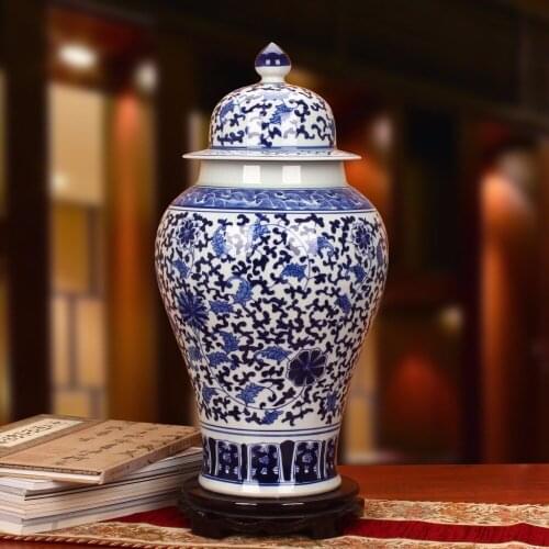 Jingdezhen chinese Porcelain Vase Antique Blue and White Temple jar Ceramic vase decoration home ginger jars vintage vase