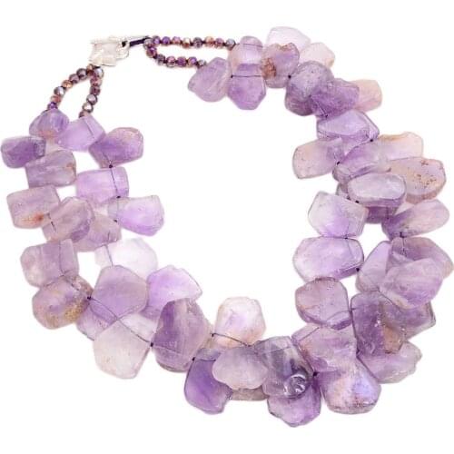 GG Jewelry Natural 2 Strands 30MM lavender Flake Purple Amethyst Crystal Necklace 20inch