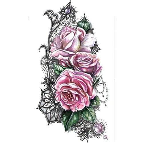 Hannah Sanskrit Flower Temporary Tattoo Sticker Watercolor Jewelry Necklace Fake Tattoos Waterproof Tatoos Arm Large Size Women