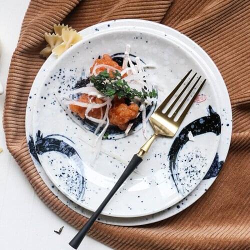 Ceramic Plate Creative Round Dishes Pasta Steak Plate Japanese Style Dinnerware Household Table Ware Pizza Cake Salad Plate