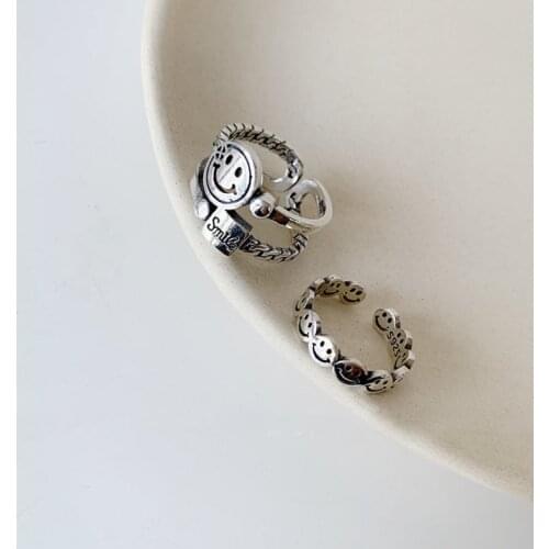 Vintage Smilling Face Rings for Women Girls Punk Hip Hop Finger Size Open Adjust Ring Jewelry Lady Party Wedding Ring Gift