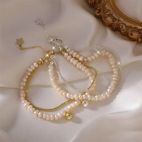 Korean 2021 New Good Quality Double Layer Natural Freshwater Pearl Bracelets & Bangles For Women Fashion Jewelry Bijoux Bracelet