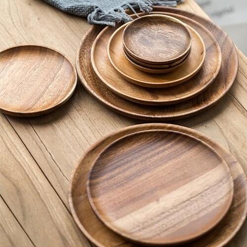 Natural Wooden Round Plates Tableware Does Handmade Dessert Fruit Bread Plate Dish Tray Snacks Dish Soup Dishes Tea Tray