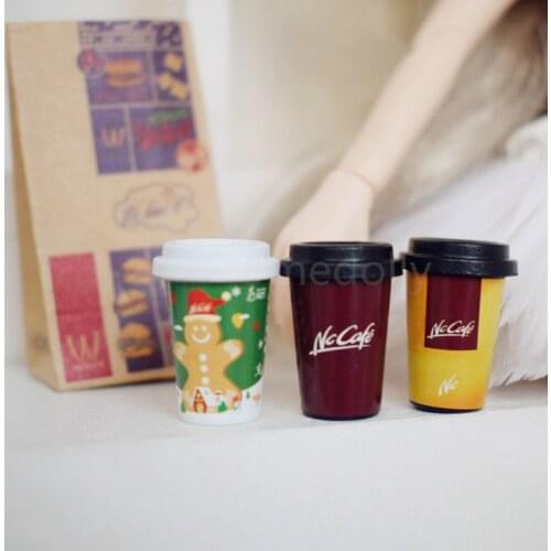 1 Set 1/6 Dollhouse Miniature Coffee Cup with Bag Pretend Play Doll Food for Barbies Blyth Doll