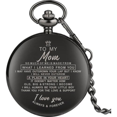 Engraved Greeting Words I LOVE YOU Quartz Pocket Watch Chain Clock Gift Souvenir Birthday Family Gifts for Dad Mom Son Daughter