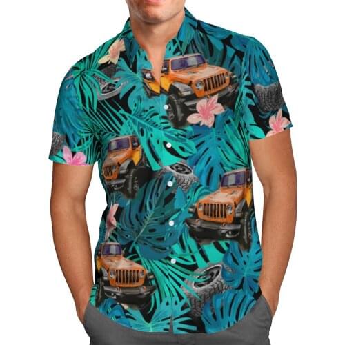 Love Car Print Short Sleeve Shirts For Men Loose Cardigan Button Shirts Plus Size Hawaiian Style Summer 2021 Ventilated Shirt-11