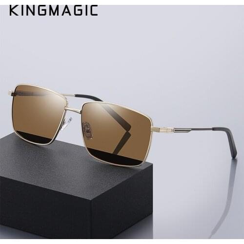 KINGMAGIC DESIGN Men Classic Square Sunglasses HD Polarized Sunglasses For Driving Alloy Frame Spring Legs UV400