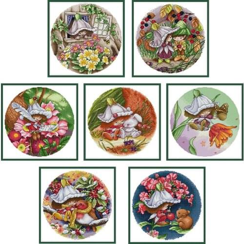 Flower Fairy Series DIY Needlework Stamped Cross Stitch Kits 11CT 14CT Printed on Canvas Cross Embroidery Kits Cotton Thread Kit