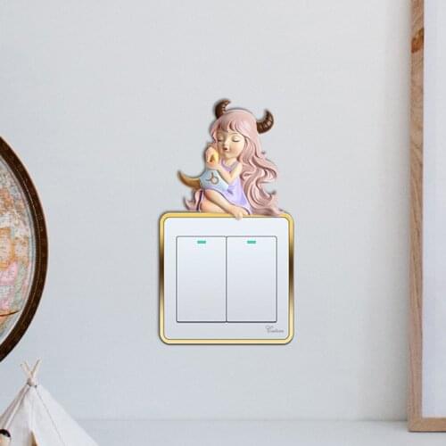 1pc Switch Stickers Nordic Modern Law Fighting Cartoon Girl Creative Decor Household Wall Sticker Socket Panel Decoration Cover
