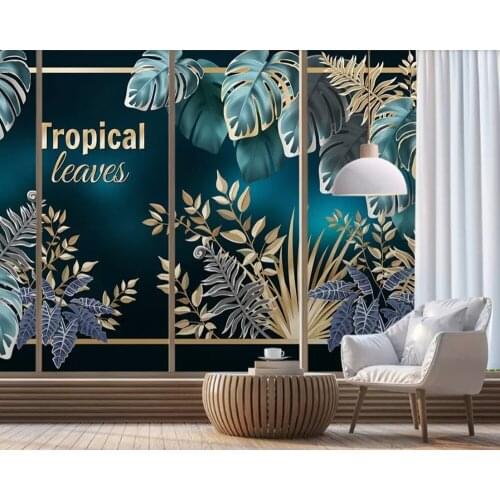 Papel de parede Nordic hand drawn tropical plant leaves 3d wallpaper mural,restaurant living room tv wall wall papers home deocr