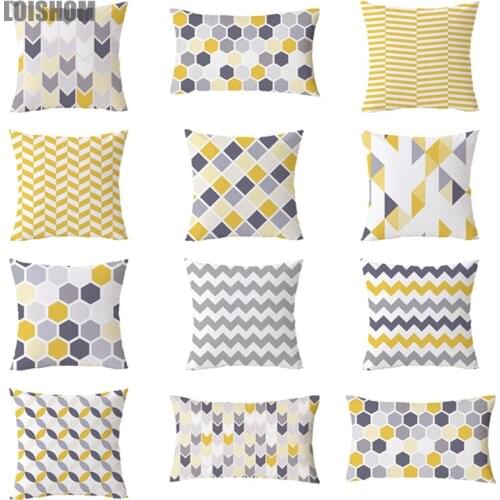 Yellow Grey Geometric Cushion Cover Home Decor Velvet Pillow Cover For Sofa 45*45cm Decorative Chevron Pillows Case Pillowsham