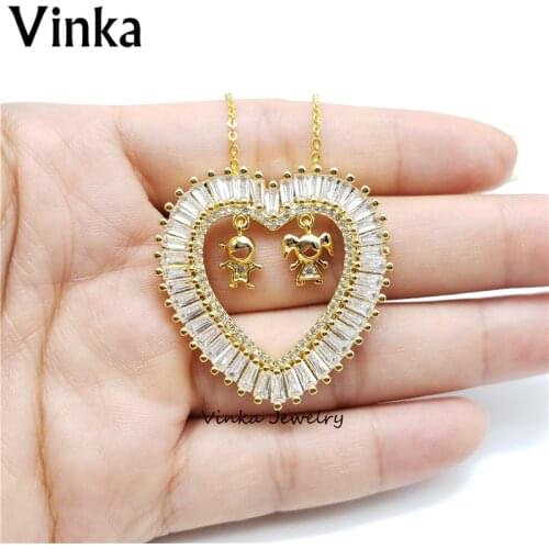 5pieces New Design AAA Clear CZ Heart Boy and Girl Friendship Necklace Big Size 28mm pendant necklace for gift