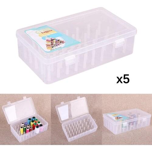 5x Empty Sewing Threads Box 9.3x5.4" Durable Professional Sewing Yarn Spools Containers Storage Case with 42pcs Support Poles