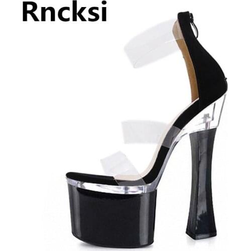 Rncksi Sexy Girls 18cm Square Heels Shoes Party Spring Summer Sandals Patform 18cm High Heels Womens Pole Dance Sandals