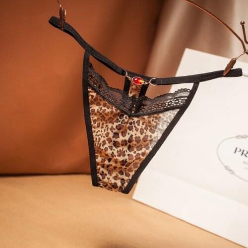 Sexy openwork female Leopard thong light luxury lace transparent low waist female hot panties gifts for women -W