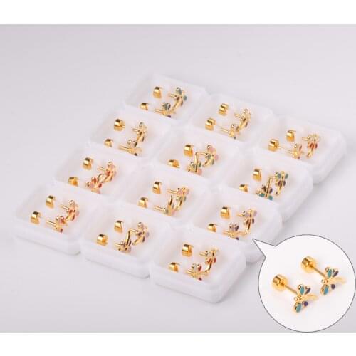 Gold/Silver Color 316L Stainless Steel Dragonfly Small Stud Earring Colorful for Women Girl Fashion Jewelry Party Gift