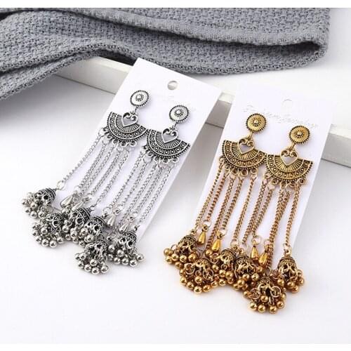 SHUANGR Retro Exaggerated Carving Metal Tassel Earrings for Women Girls Fan Shaped Lantern Ball Earrings Pendant Jewelry