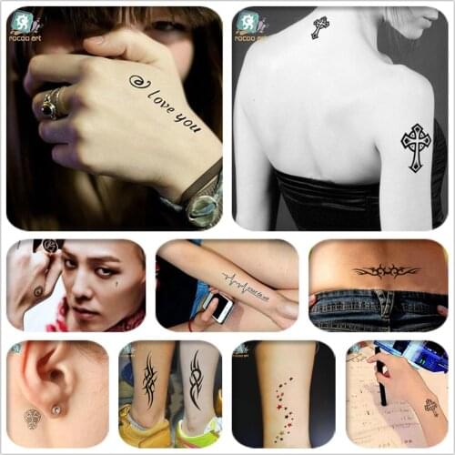 Mixed 8 Sheets Tribal Tattoo Designs Black Cross Tatoo Fake Body Temporary Tattoos Skull Smile Star Electrocardiogram Tattoos
