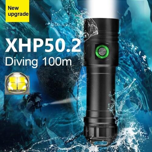 XHP50.2 Led Flashlight Powerful Professional Diving Flashlight 18650 Rechargeable Underwater Lamps IPX8 Waterproof Diving Torch