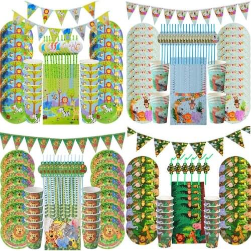 MEIDDING Jungle Birthday Party Decoration Disposable Tableware Set Jungle Forest Safari Zoo Animal Theme Supplies Baby Shower