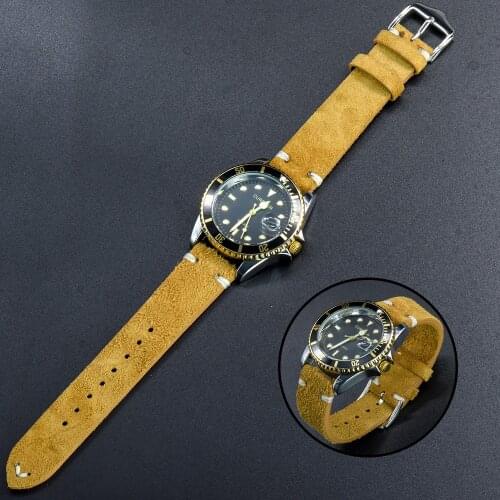 Quality Suede Leather Soft Watch Band 20mm 22mm Watch Strap Brown-White Band Accessories Replacement With Stainless Steel Buckle