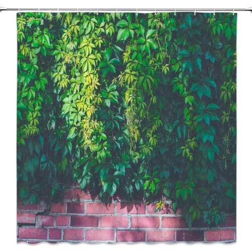 Green plant Shower Curtains Summer Sunlight Creeper Fence Green Leaf Scenic Bathroom Decor Waterproof Cloth Curtain Set