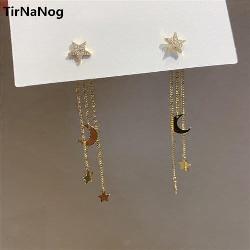 2021 New Korean Crystal Trendy Exquisite Star Moon Long Tassel Dangle Earrings For Women Temperament Crystal Pendant Jewelry